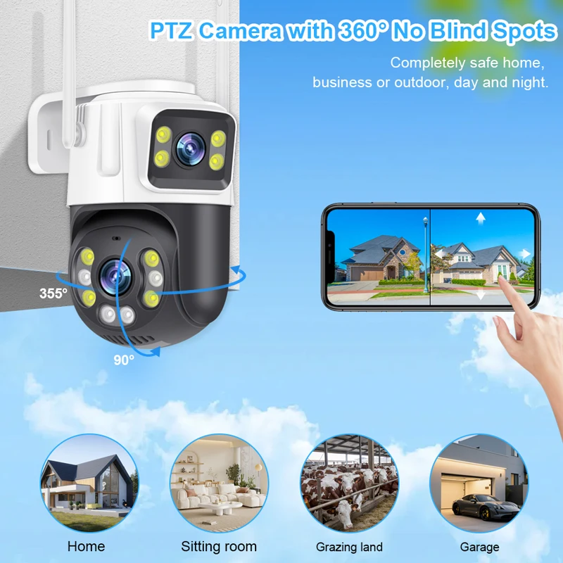 Smar 8CH 6MP Wireless PTZ Camera Dual Lens WIFI Security Kit NVR Recorder Set IP Camera 2-Way Audio Video Surveillance System