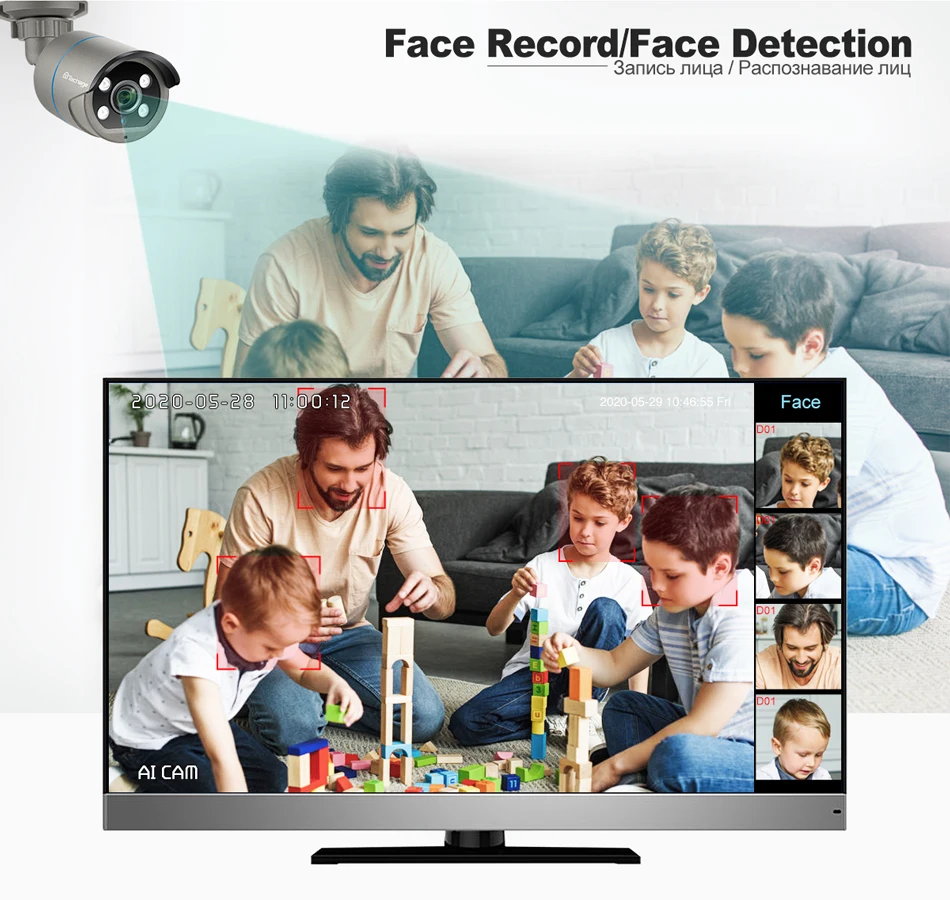 Techage 8CH HD 4MP POE Surveillance Camera CCTV Security System H.265 Face Detect Outdoor Two-way Audio IP Camera P2P Video NVR