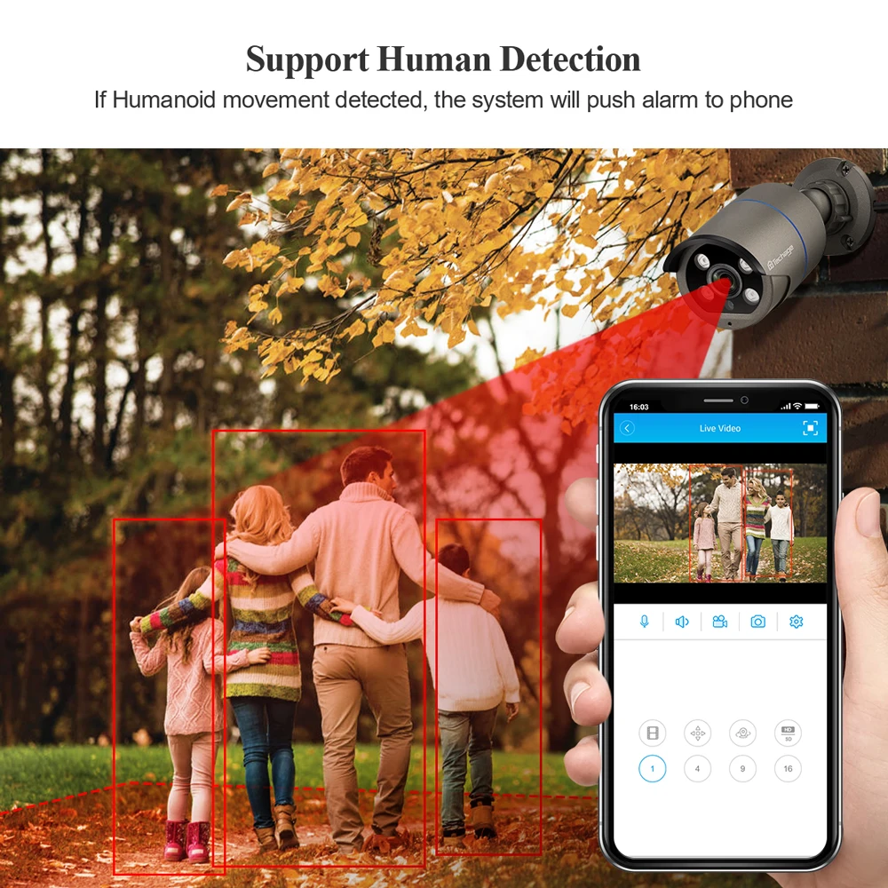 Techage 8CH HD 4MP POE Surveillance Camera CCTV Security System H.265 Face Detect Outdoor Two-way Audio IP Camera P2P Video NVR