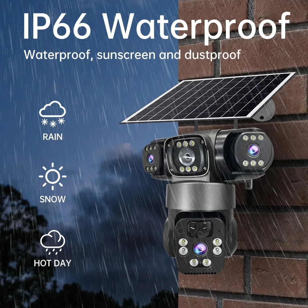 Wifi IP Camera Three Lenses Solar Outdoor Waterproof  15MP 8K PIR Night Vision Human Auto Tracking Surveillance Camera V380 Pro