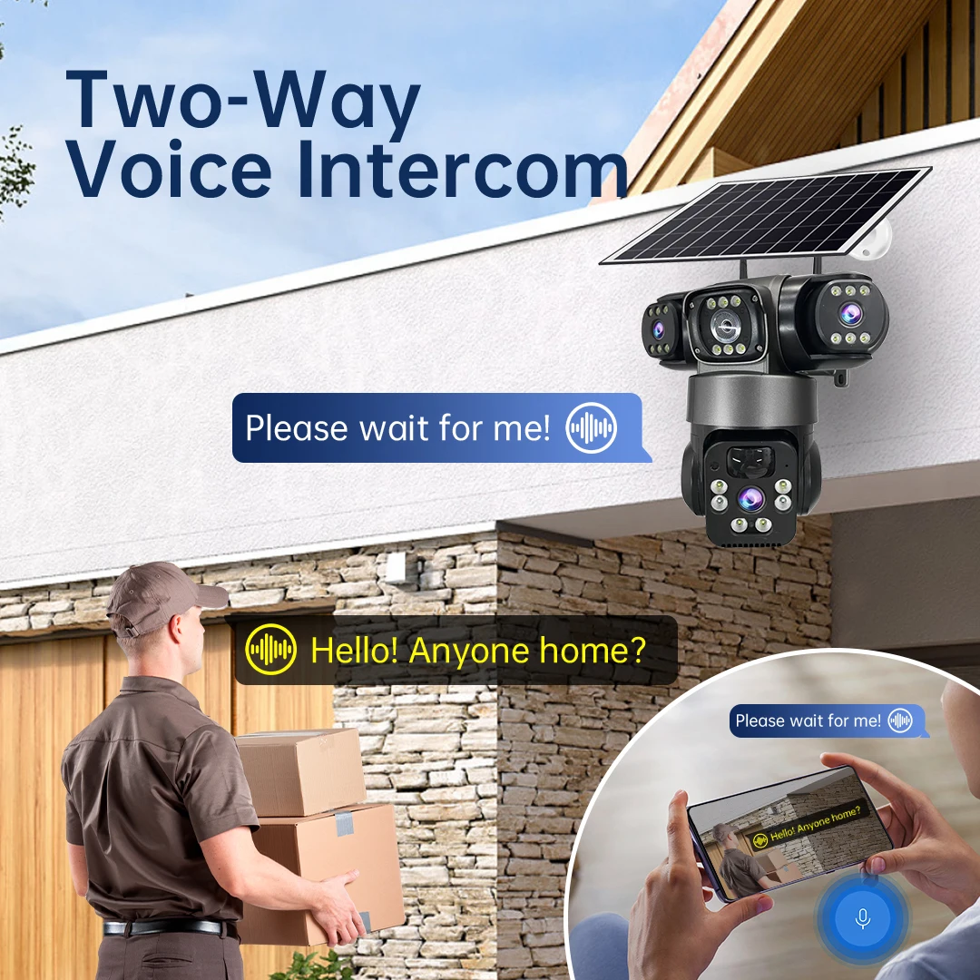 Wifi IP Camera Three Lenses Solar Outdoor Waterproof  15MP 8K PIR Night Vision Human Auto Tracking Surveillance Camera V380 Pro