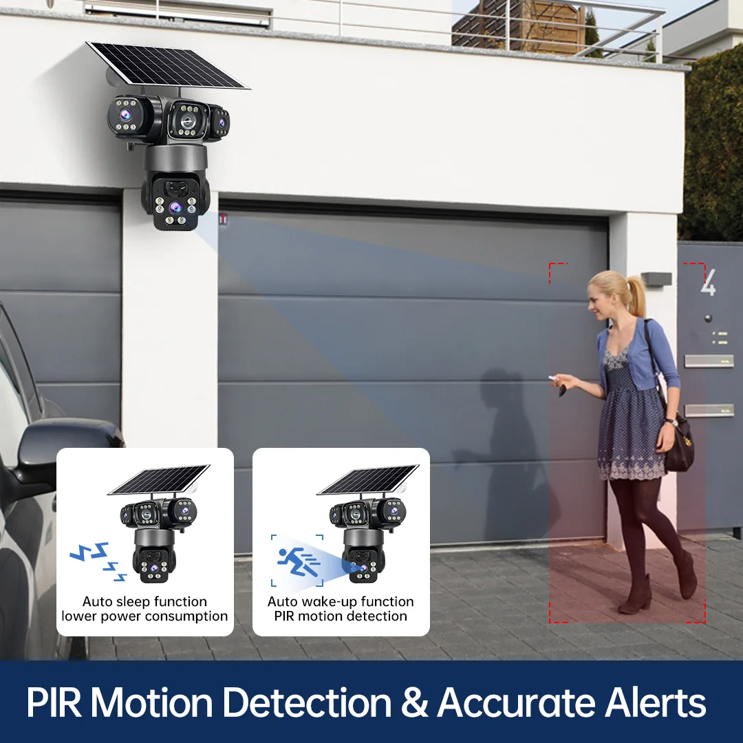 Wifi IP Camera Three Lenses Solar Outdoor Waterproof  15MP 8K PIR Night Vision Human Auto Tracking Surveillance Camera V380 Pro