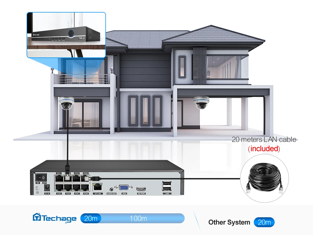 Techage H.265 5MP 8CH POE Camera System One-way Audio Vandalproof Camera Metal Indoor CCTV Video Security Surveillance Kit P2P