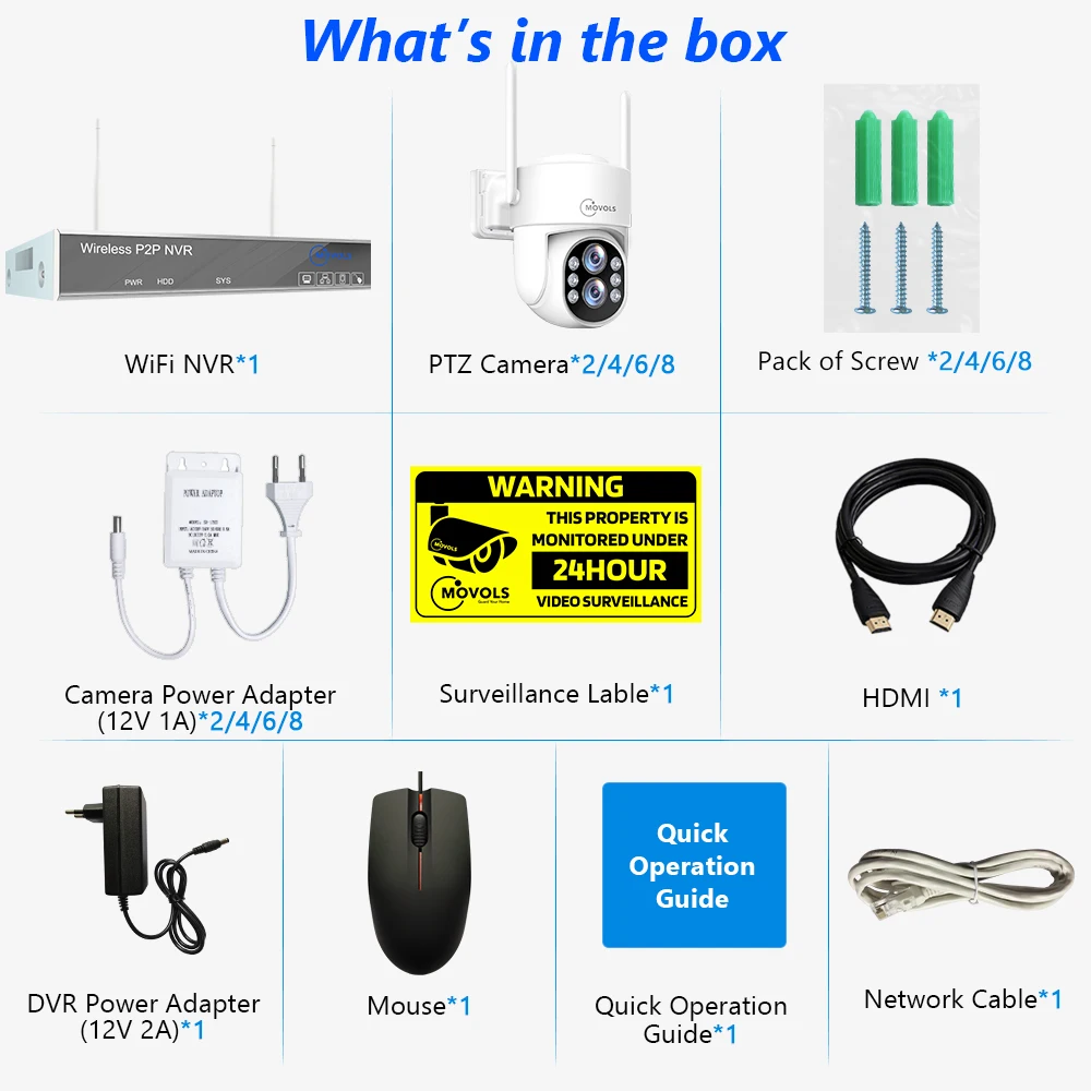 Movols 3MP Wireless Security Camera System 10X Optical Zoom Two Way Audio WIFI PTZ Camera 8CH NVR Kit Video Surveillance System