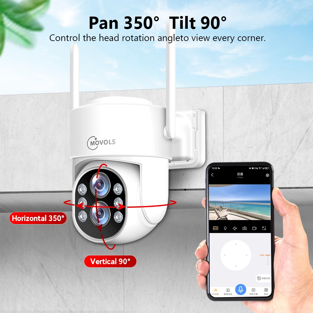 Movols 3MP Wireless Security Camera System 10X Optical Zoom Two Way Audio WIFI PTZ Camera 8CH NVR Kit Video Surveillance System