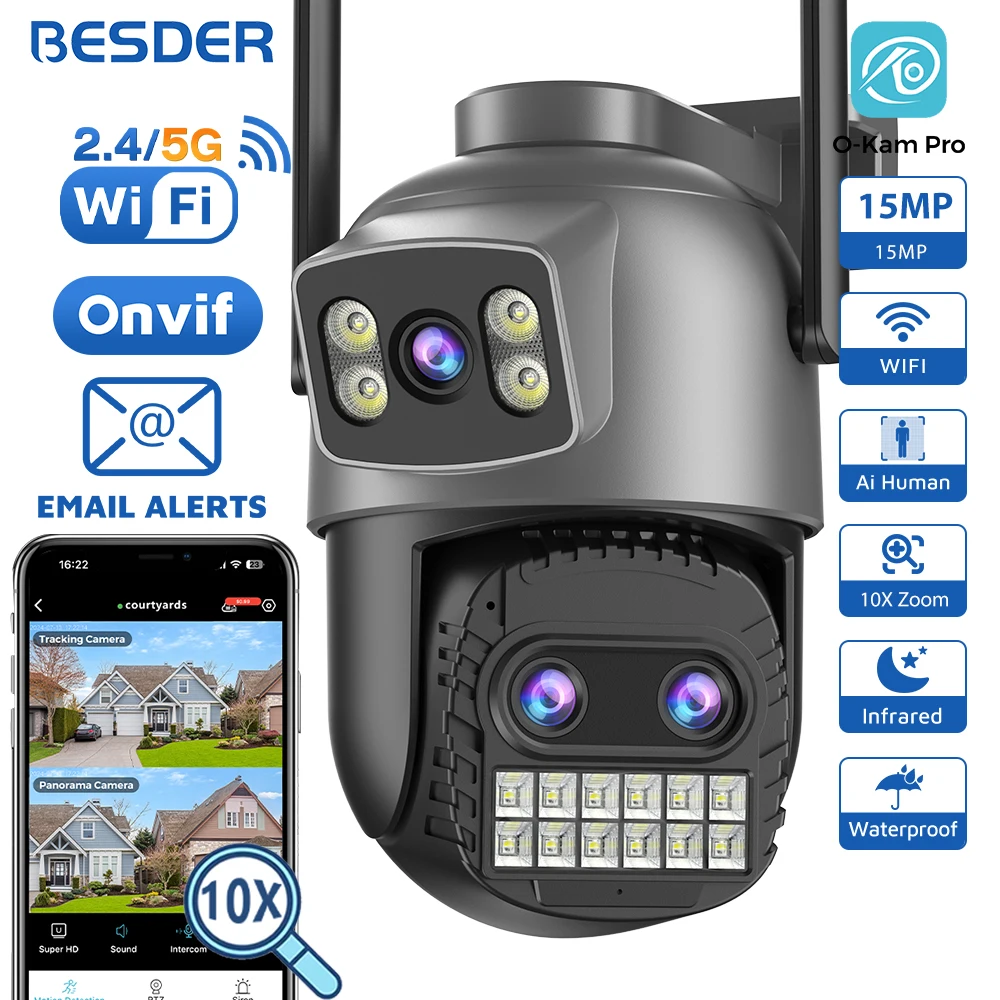 BESDER 15MP Wifi Camera Outdoor Dual Screen 10X Digital Zoom CCTV Video Surveillance Cam PTZ 8MP Security IP Camera O-Kam Pro BESDER 15MP Wifi Camera Outdoor Dual Screen 10X Digital Zoom CCTV Video Surveillance Cam PTZ 8MP Security IP Camera O-Kam Pro