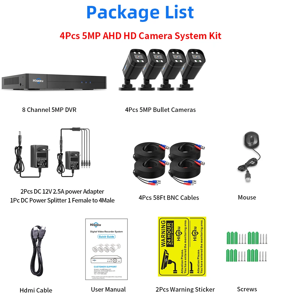 Hiseeu 8CH AHD Camera Security System Kits 5MP Home Surveillance Cameras DVR Set Face Detect Night Vision Guard Live APP