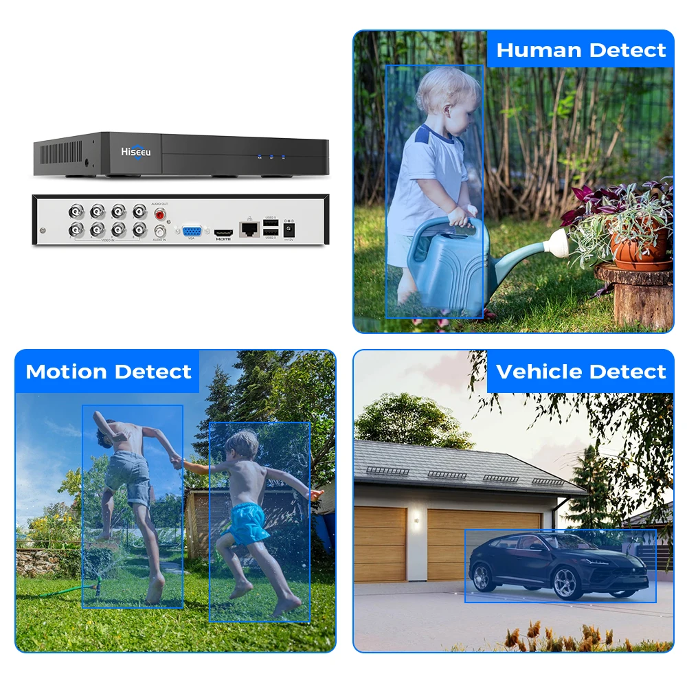 Hiseeu 8CH AHD Camera Security System Kits 5MP Home Surveillance Cameras DVR Set Face Detect Night Vision Guard Live APP