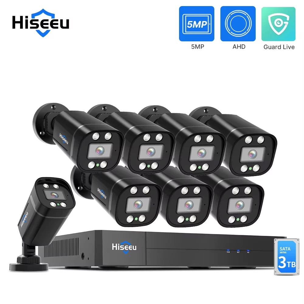 Hiseeu 8CH AHD Camera Security System Kits 5MP Home Surveillance Cameras DVR Set Face Detect Night Vision Guard Live APP