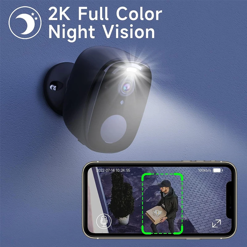 Security Cameras Wireless Outdoor, 2K Battery Powered WiFi Camera AI Motion Siren Spotlight, Color Night Vision, IP66 Waterproof Security Cameras Wireless Outdoor, 2K Battery Powered WiFi Camera AI Motion Siren Spotlight, Color Night Vision, IP66 Waterproof