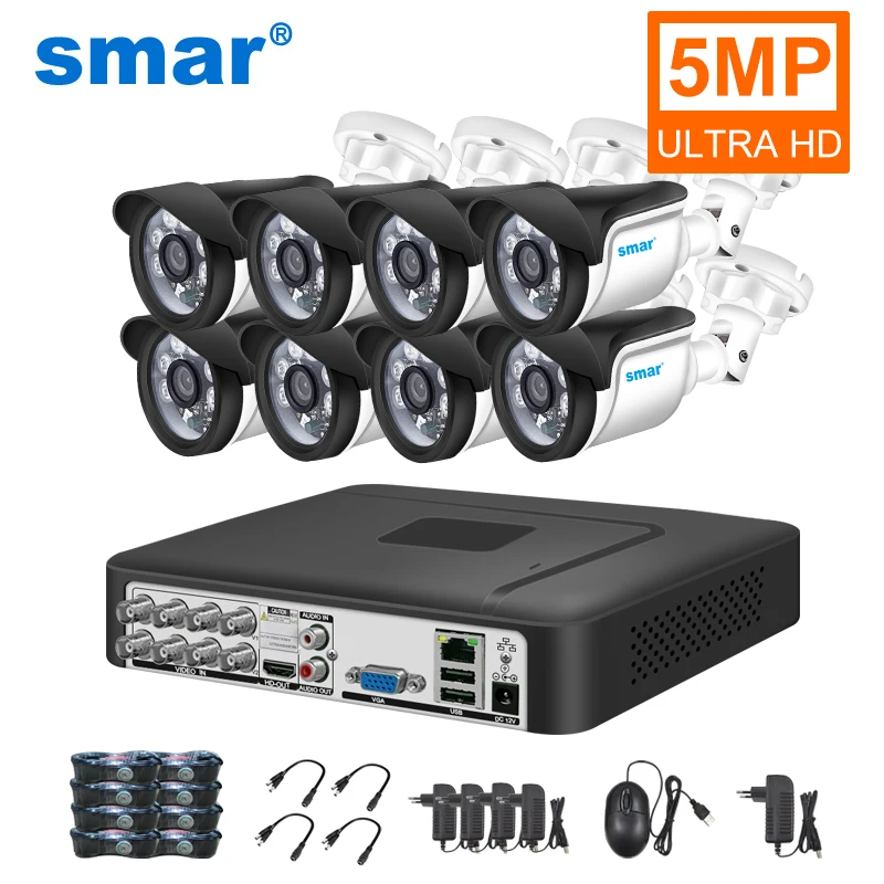 Smar 5MP Security Camera System Witth 18M Wired Cable Video Surveillance Kit Indoor Outdoor Waterproof CCTV Camera 5 in 1 DVR