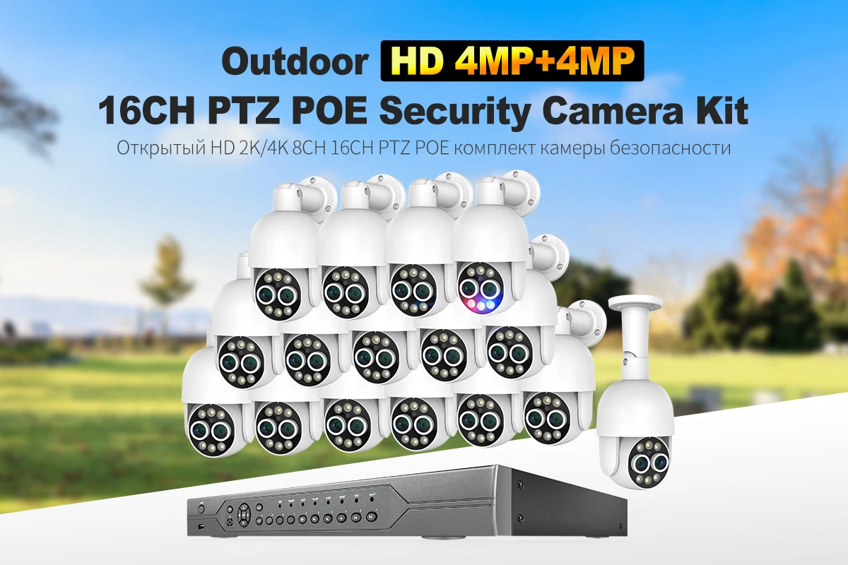 Techage 16CH 8MP Dual Lens PTZ POE Camera System 8X Mix Zoom Human Detected Auto Track Two-way Audio CCTV Video Surveillance Set