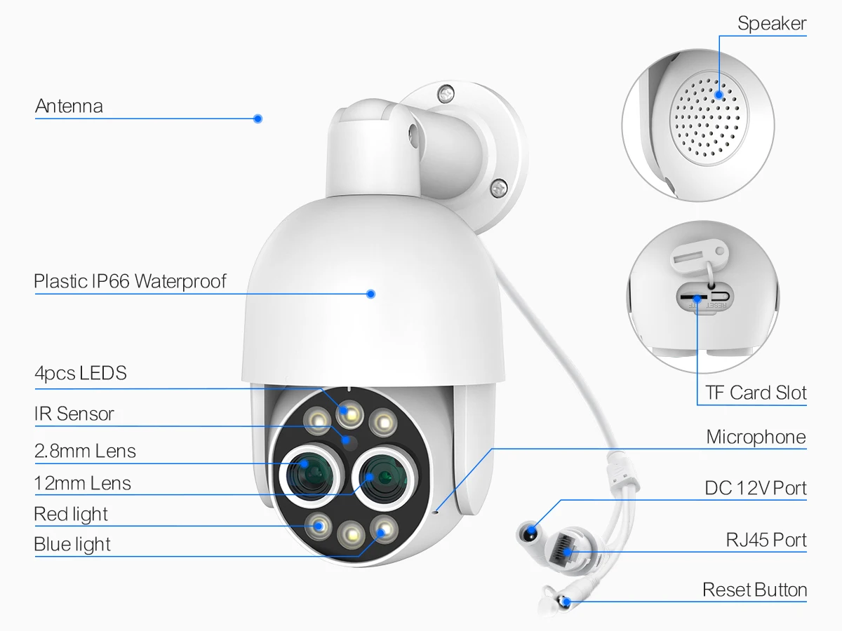 Techage 16CH 8MP Dual Lens PTZ POE Camera System 8X Mix Zoom Human Detected Auto Track Two-way Audio CCTV Video Surveillance Set
