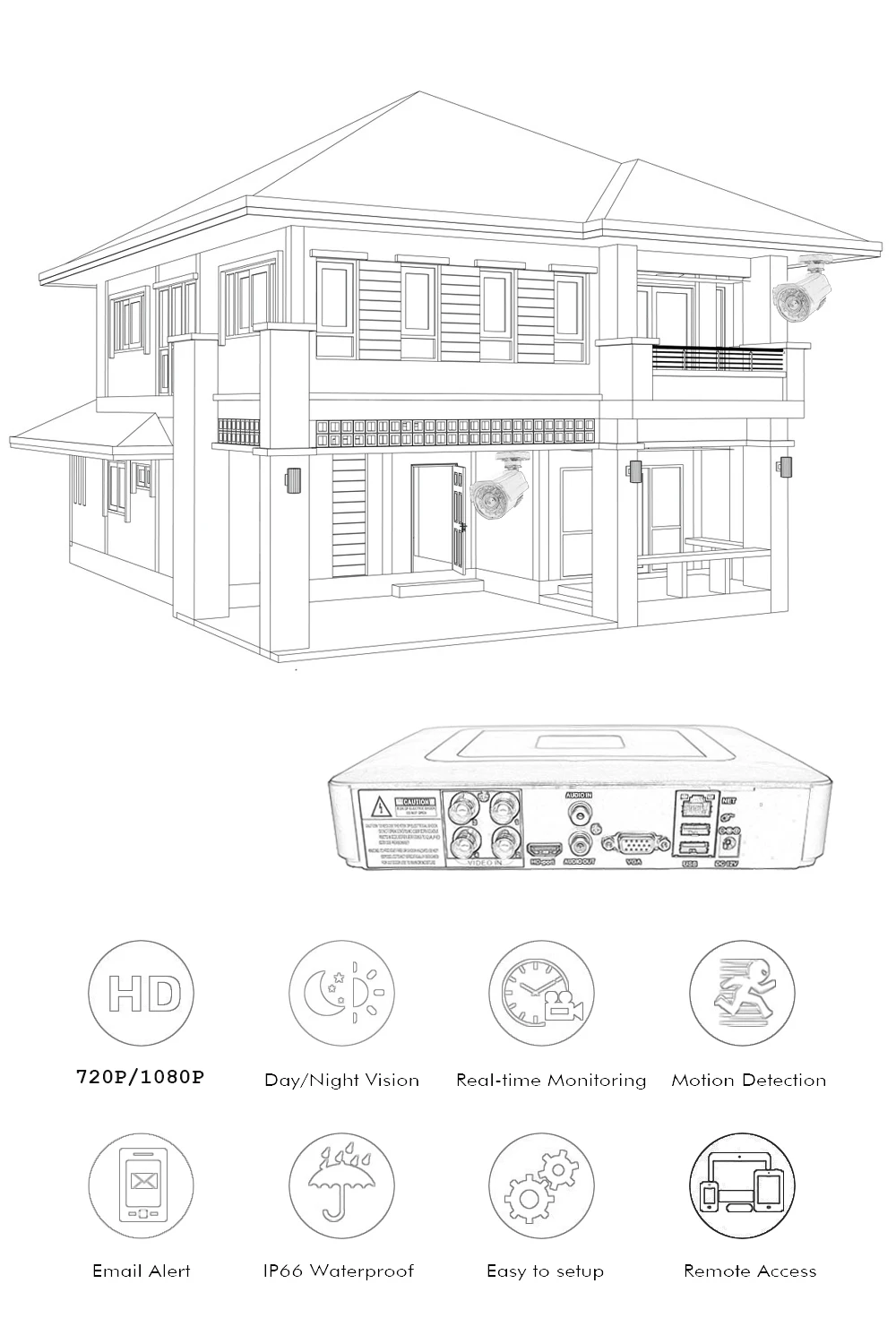 1080P 720P Security Camera System AHD Kit Video Surveillance 2MP/1MP Metal 2PCS Camera 4CH DVR Waterproof Night Vision CCTV Cam