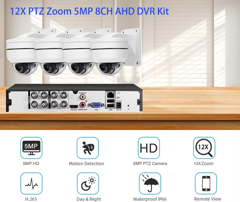 12X Zoom 5MP AHD PTZ Dome Camera Video Surveillance System 8CH 5MP AHD DVR Kit Outdoor CCTV Camera P2P Video Security System Set