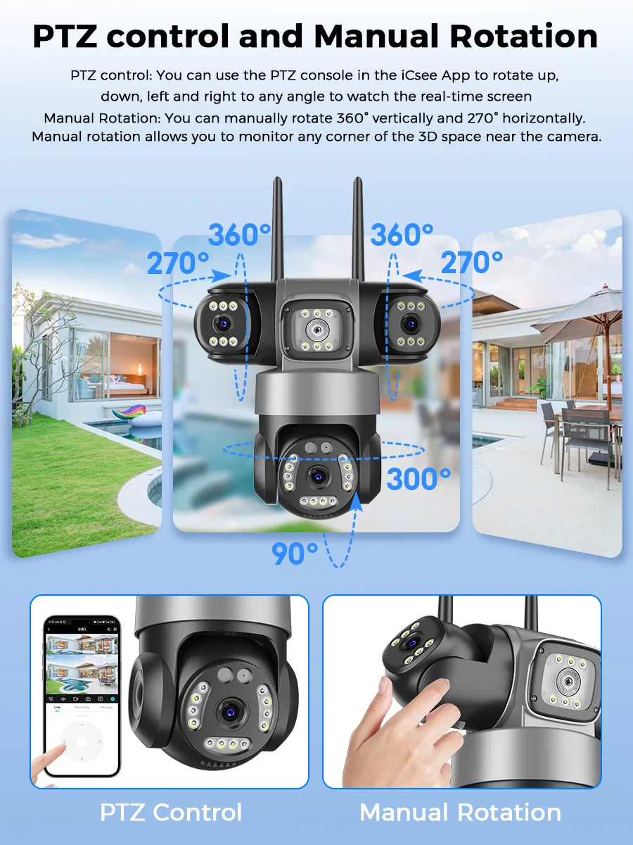 12MP Outdoors Wifi Camera 6K HD Triple Lens Triple Screens PTZ IP Security Camera Human Auto Tracking Waterproof CCTV Cam ICSEE