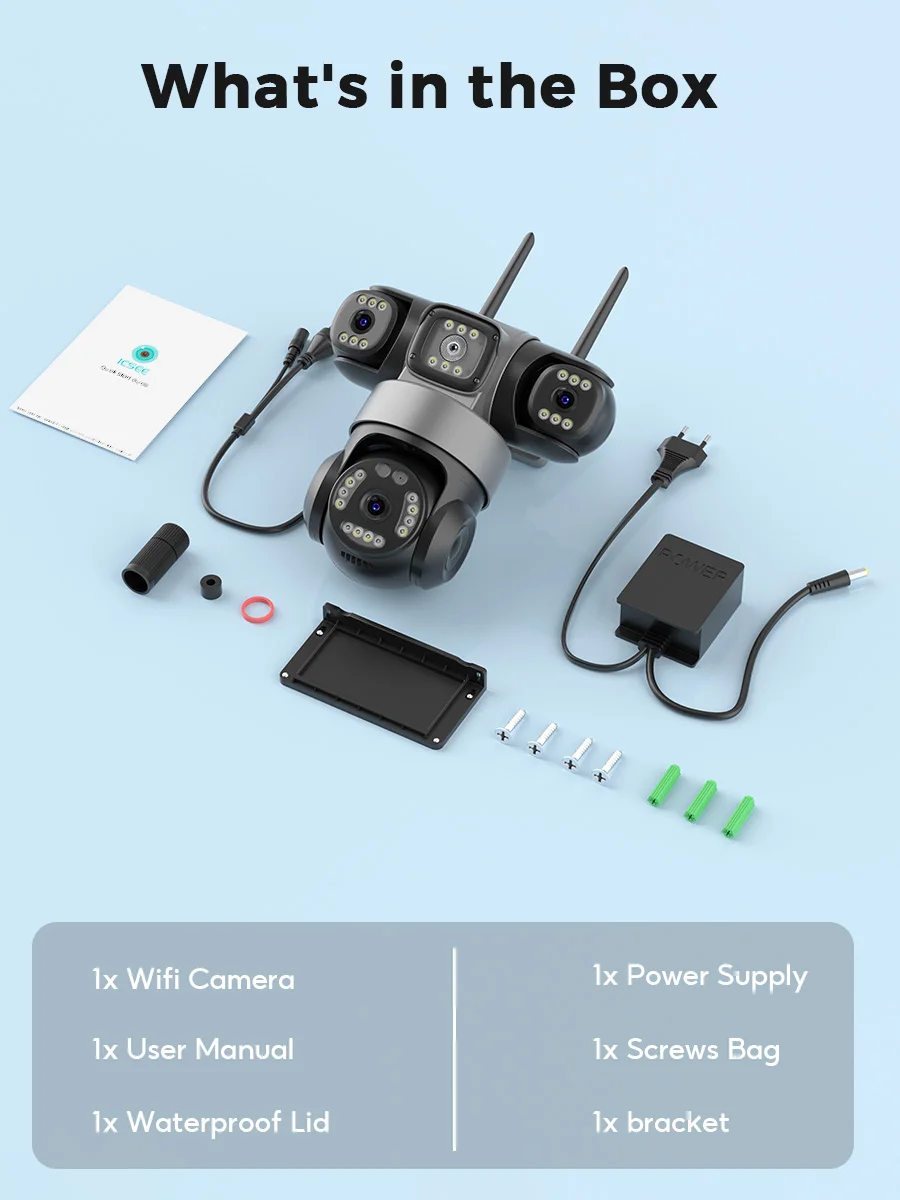 12MP Outdoors Wifi Camera 6K HD Triple Lens Triple Screens PTZ IP Security Camera Human Auto Tracking Waterproof CCTV Cam ICSEE