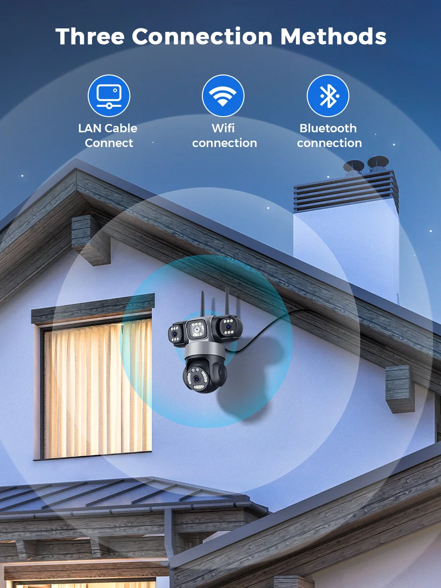 12MP Outdoors Wifi Camera 6K HD Triple Lens Triple Screens PTZ IP Security Camera Human Auto Tracking Waterproof CCTV Cam ICSEE