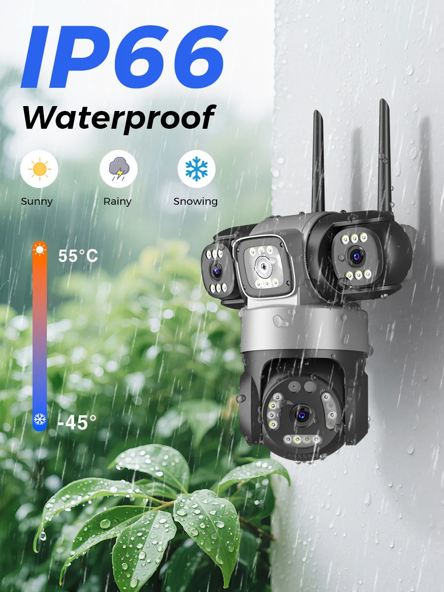 12MP Outdoors Wifi Camera 6K HD Triple Lens Triple Screens PTZ IP Security Camera Human Auto Tracking Waterproof CCTV Cam ICSEE