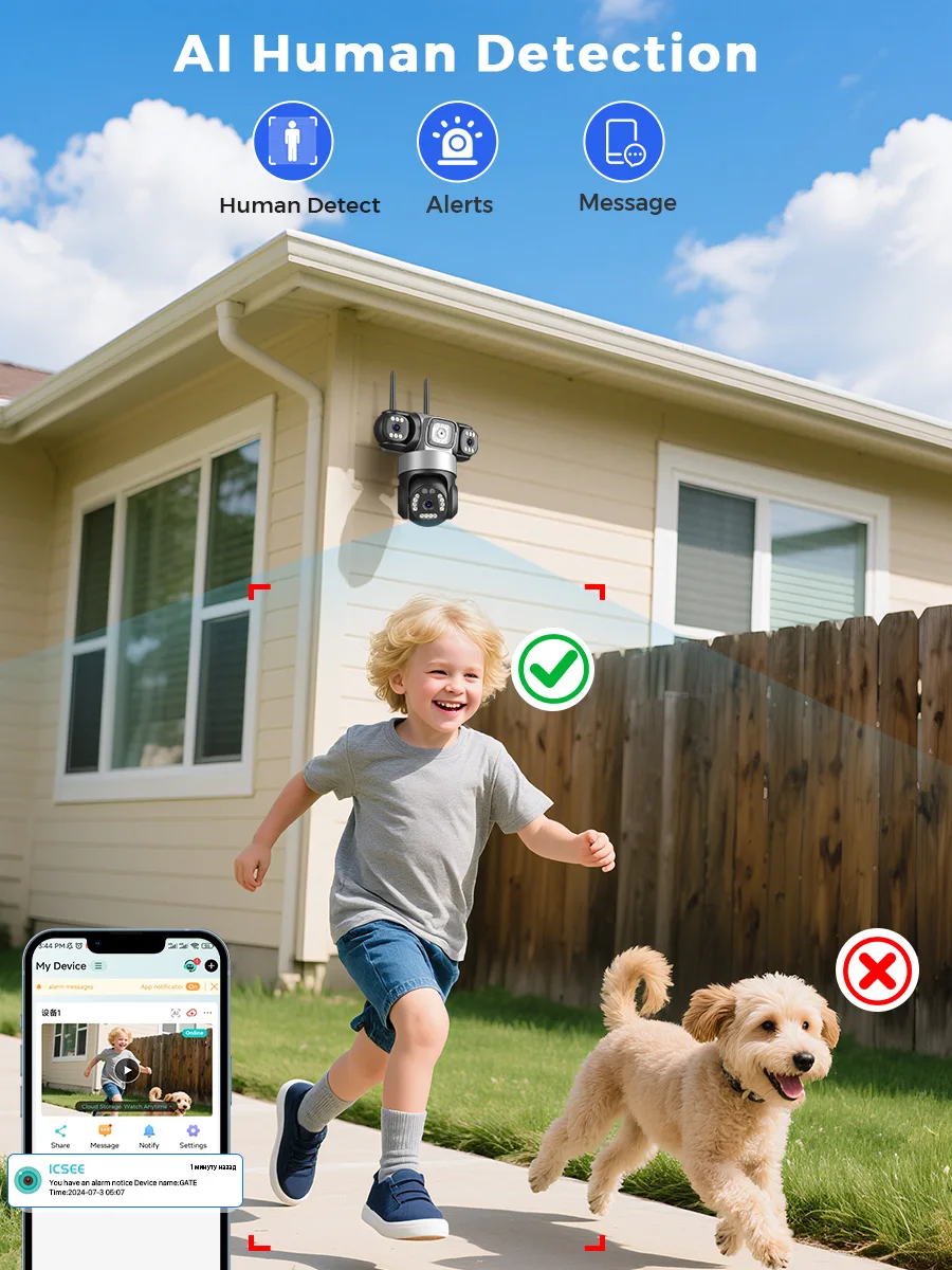 12MP Outdoors Wifi Camera 6K HD Triple Lens Triple Screens PTZ IP Security Camera Human Auto Tracking Waterproof CCTV Cam ICSEE