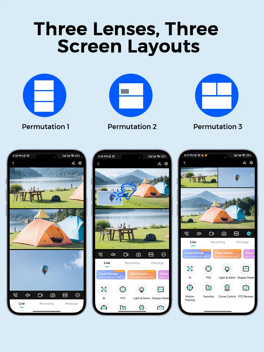 12MP Outdoors Wifi Camera 6K HD Triple Lens Triple Screens PTZ IP Security Camera Human Auto Tracking Waterproof CCTV Cam ICSEE