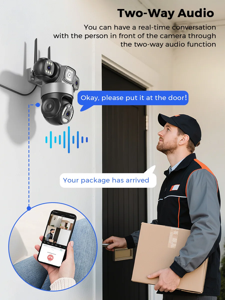 12MP Outdoors Wifi Camera 6K HD Triple Lens Triple Screens PTZ IP Security Camera Human Auto Tracking Waterproof CCTV Cam ICSEE