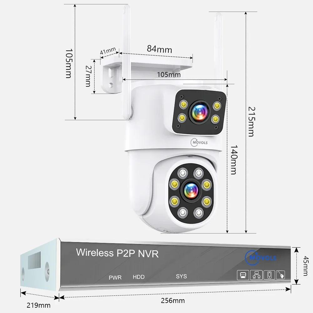 Movols H.265 3MP 5MP Wireless CCTV System Two Way Audio Waterproof PTZ WIFI IP Security Camera 10CH NVR Video Surveillance Kit