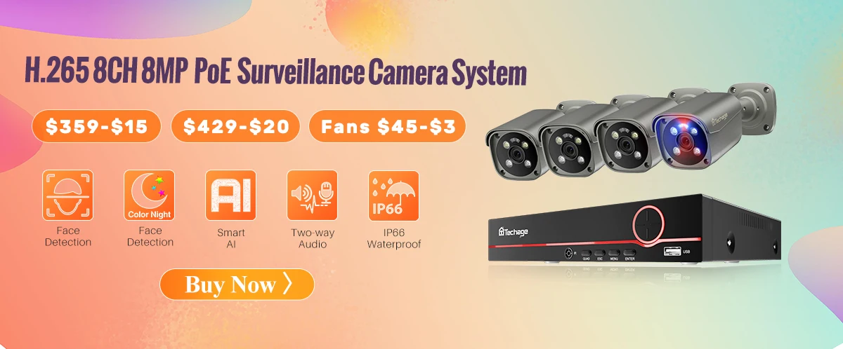 Techage H.265 8CH 5MP 8MP POE Smart Security PTZ Camera System Ultra HD Outdoor CCTV System Full Color Night Surveillance Kit