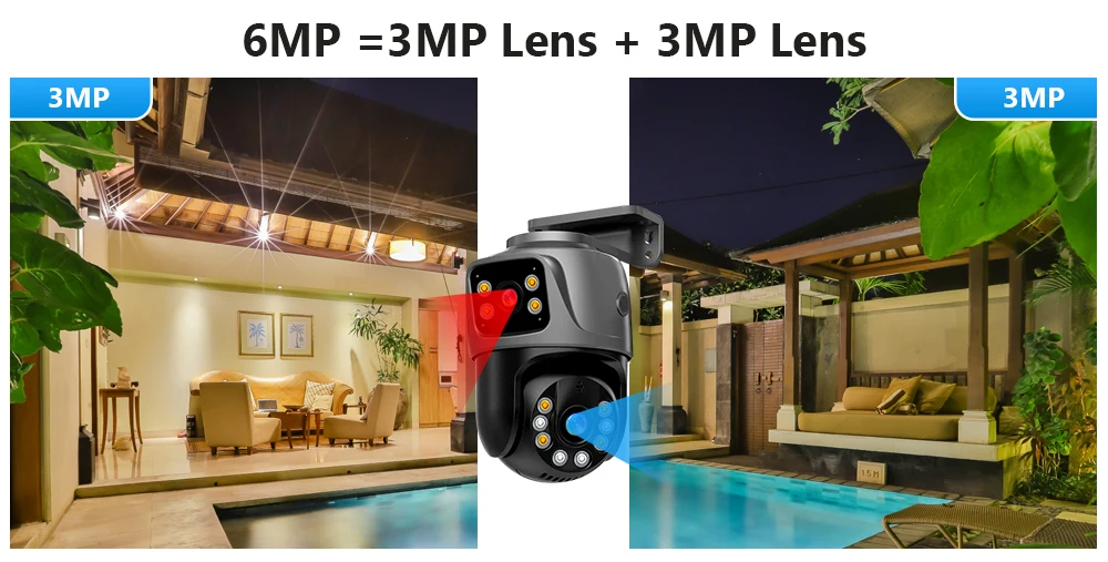 Movols 6MP XMEYE POE Surveillance System Dual Lens PTZ Two Way Audio POE Security Camera System 16CH NVR Video Surveillance Kit