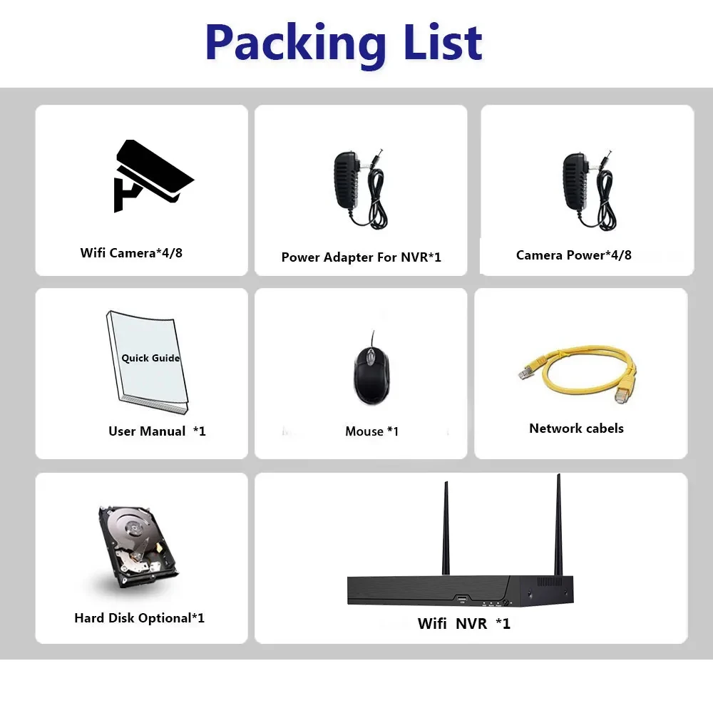 Icsee 8MP Outdoor PTZ Rotate Camera Wireless Security System Smart Wifi NVR Kit 4K Camera NVR Kit 8CH 5MP WiFi NVR