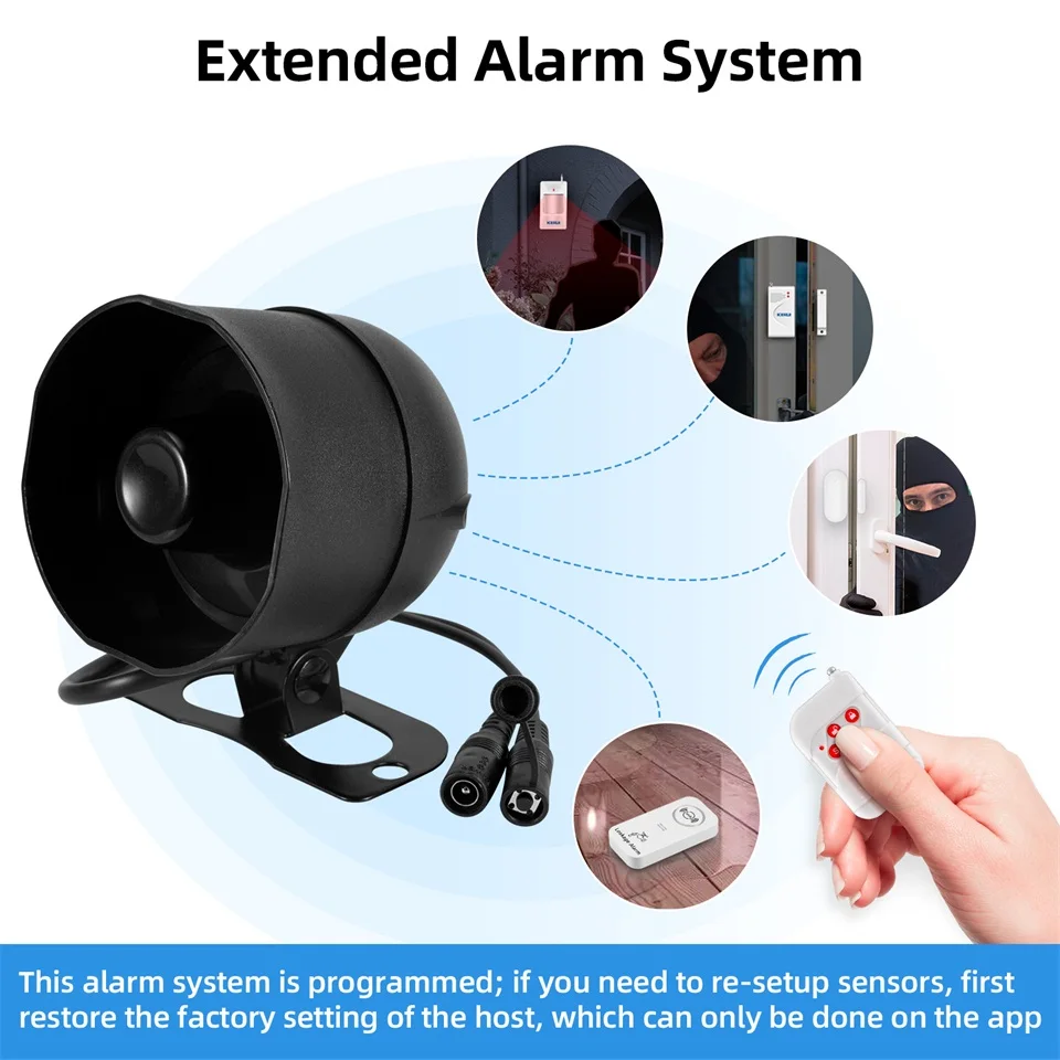 KERUI 120db Siren Alarm System WiFi Tuya Smart Speaker Alarm Kit with Motion Sensor Door Sensor for Home Security Protection