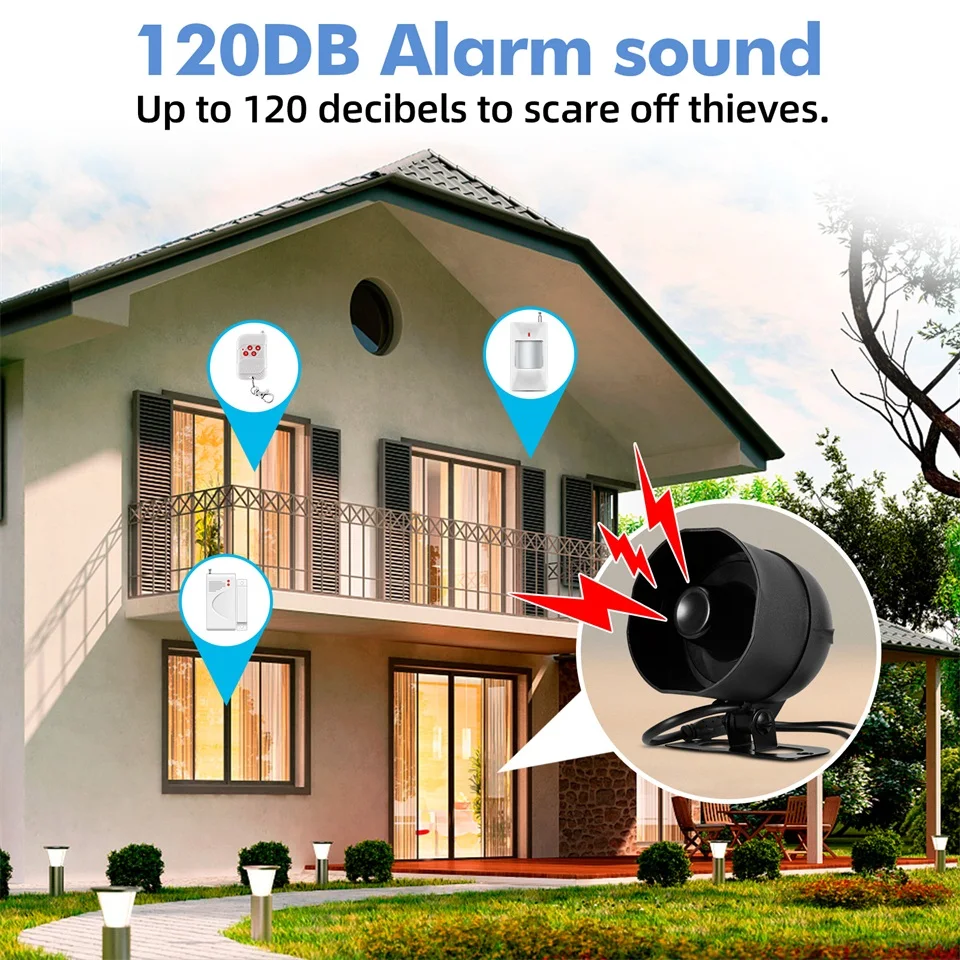 KERUI 120db Siren Alarm System WiFi Tuya Smart Speaker Alarm Kit with Motion Sensor Door Sensor for Home Security Protection