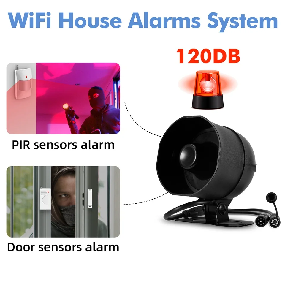 KERUI 120db Siren Alarm System WiFi Tuya Smart Speaker Alarm Kit with Motion Sensor Door Sensor for Home Security Protection