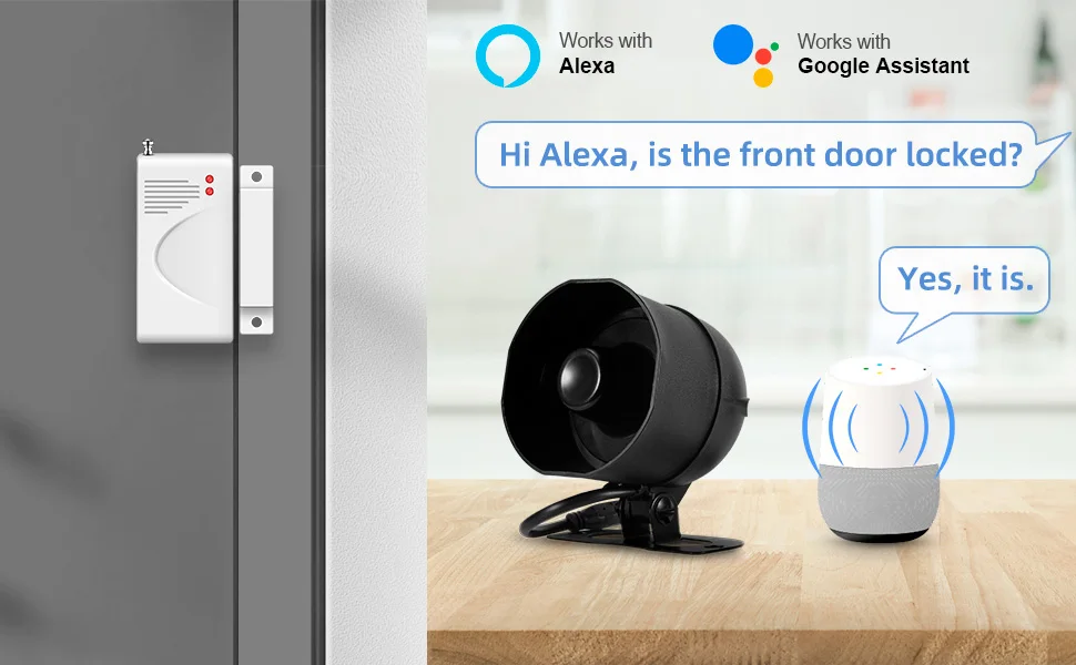 KERUI 120db Siren Alarm System WiFi Tuya Smart Speaker Alarm Kit with Motion Sensor Door Sensor for Home Security Protection