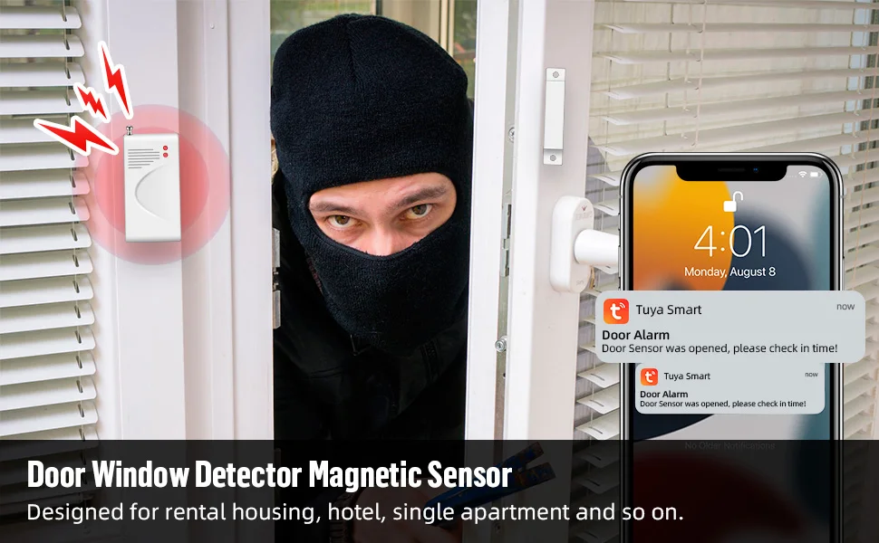 KERUI 120db Siren Alarm System WiFi Tuya Smart Speaker Alarm Kit with Motion Sensor Door Sensor for Home Security Protection