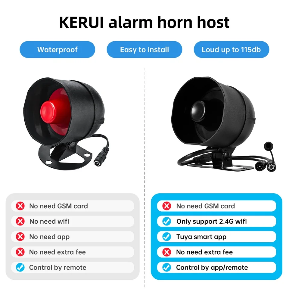 KERUI 120db Siren Alarm System WiFi Tuya Smart Speaker Alarm Kit with Motion Sensor Door Sensor for Home Security Protection