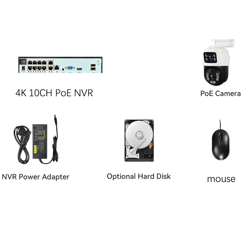 10CH 8MP 4K POE NVR Kit Dual Lens PTZ Two-Way Audio H.265 IP Security Camera System for Outdoor Video Surveillance XMeye