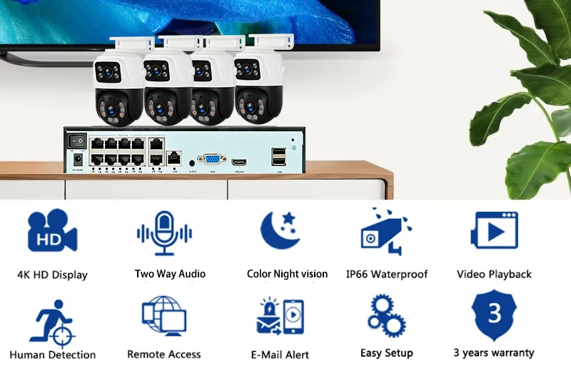 10CH 8MP 4K POE NVR Kit Dual Lens PTZ Two-Way Audio H.265 IP Security Camera System for Outdoor Video Surveillance XMeye