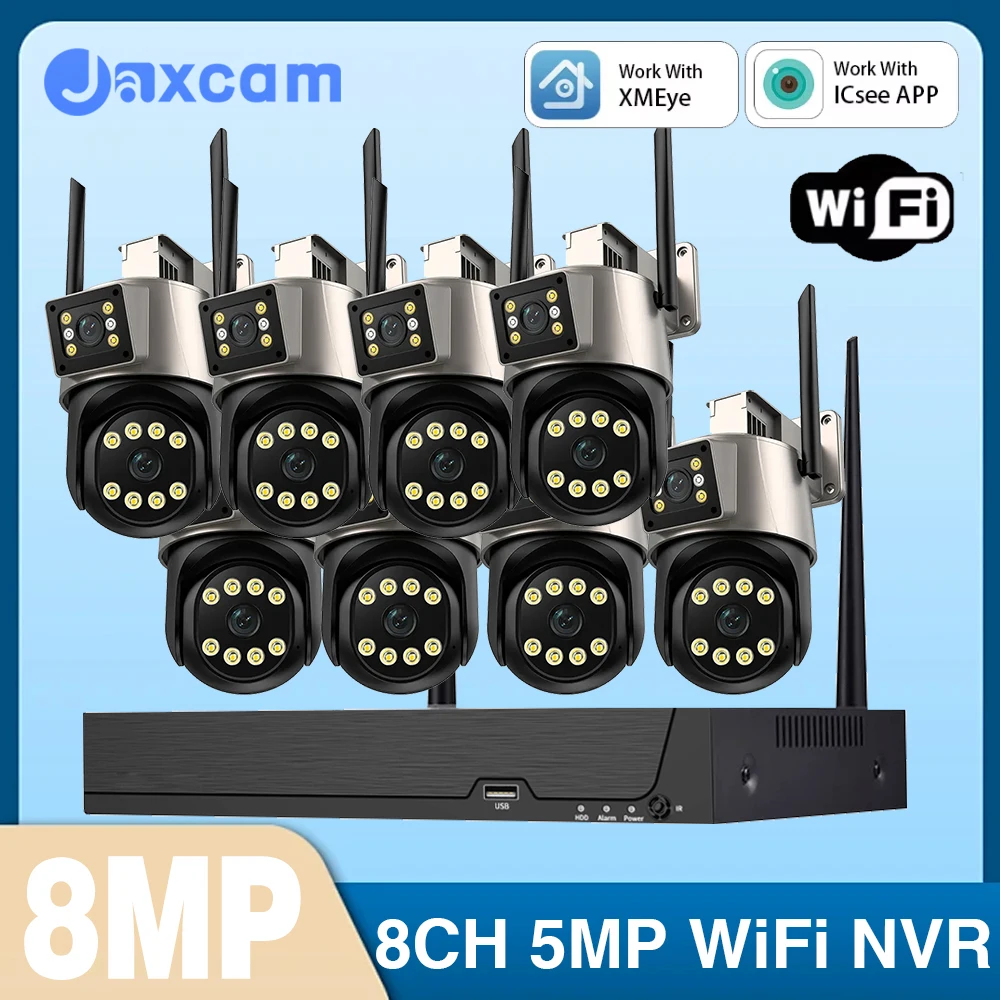 8MP 4K Wi-Fi Security Camera System 8CH NVR Kit Wireless Night Vision PTZ Two-Way Audio Indoor Outdoor CCTV Camera System ICSEE