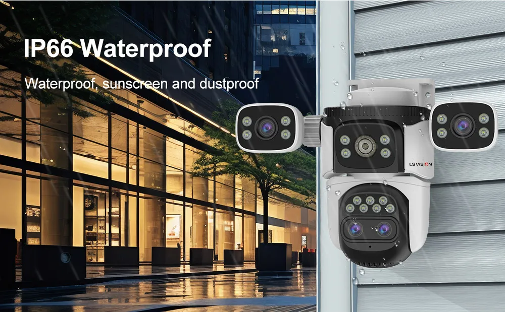 LS VISION Wireless WiFi Camera, 10K, 20MP, Outdoor, 10X Zoom, Four Lens, 720 ° PTZ, Automatic Tracking, Waterproof CCTV Cam