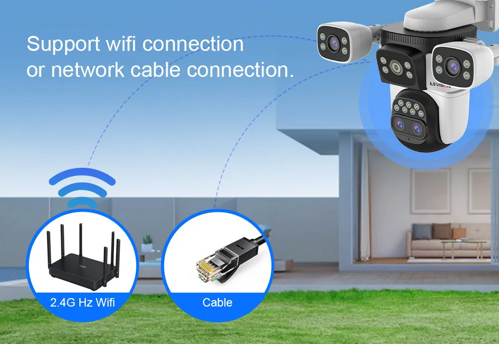 LS VISION Wireless WiFi Camera, 10K, 20MP, Outdoor, 10X Zoom, Four Lens, 720 ° PTZ, Automatic Tracking, Waterproof CCTV Cam