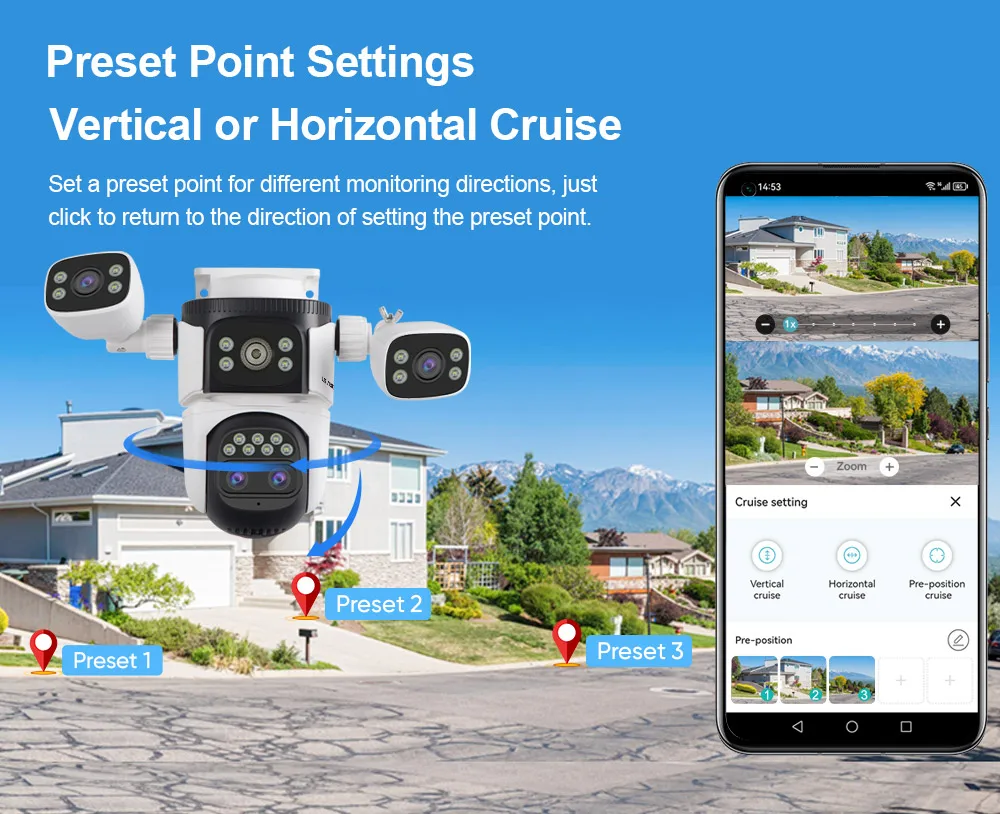 LS VISION Wireless WiFi Camera, 10K, 20MP, Outdoor, 10X Zoom, Four Lens, 720 ° PTZ, Automatic Tracking, Waterproof CCTV Cam