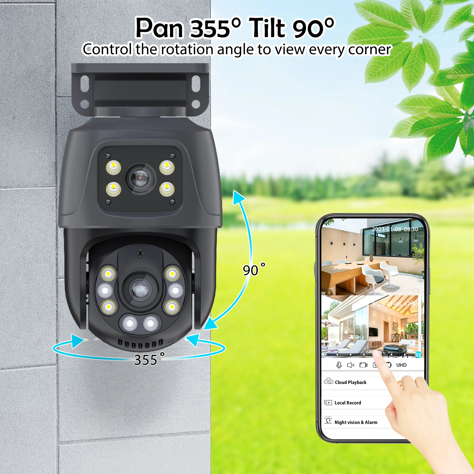 Gadinan Outdoor PTZ NVR Security Video Surveillance Kit 6MP POE Dual Lens Security Camera Set Two Way Audio Surveillance System