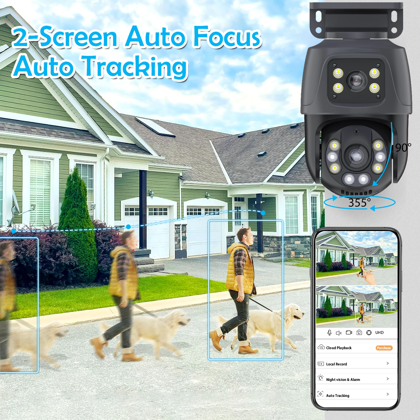 Gadinan Outdoor PTZ NVR Security Video Surveillance Kit 6MP POE Dual Lens Security Camera Set Two Way Audio Surveillance System