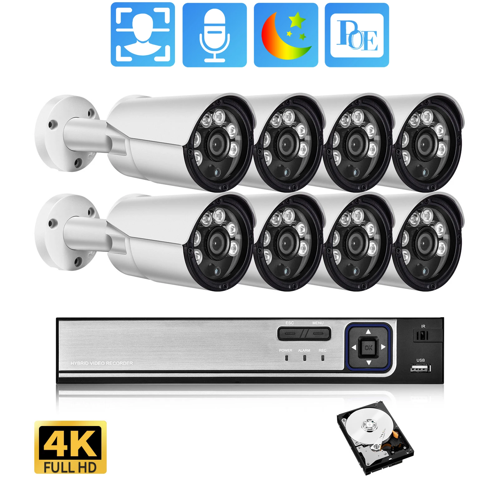 Gadinan 4K Security Camera System Ultra HD 8MP POE NVR Audio Face Detect Color Night Vision CCTV Video Kit Surveillance Set Gadinan 4K Security Camera System Ultra HD 8MP POE NVR Audio Face Detect Color Night Vision CCTV Video Kit Surveillance Set