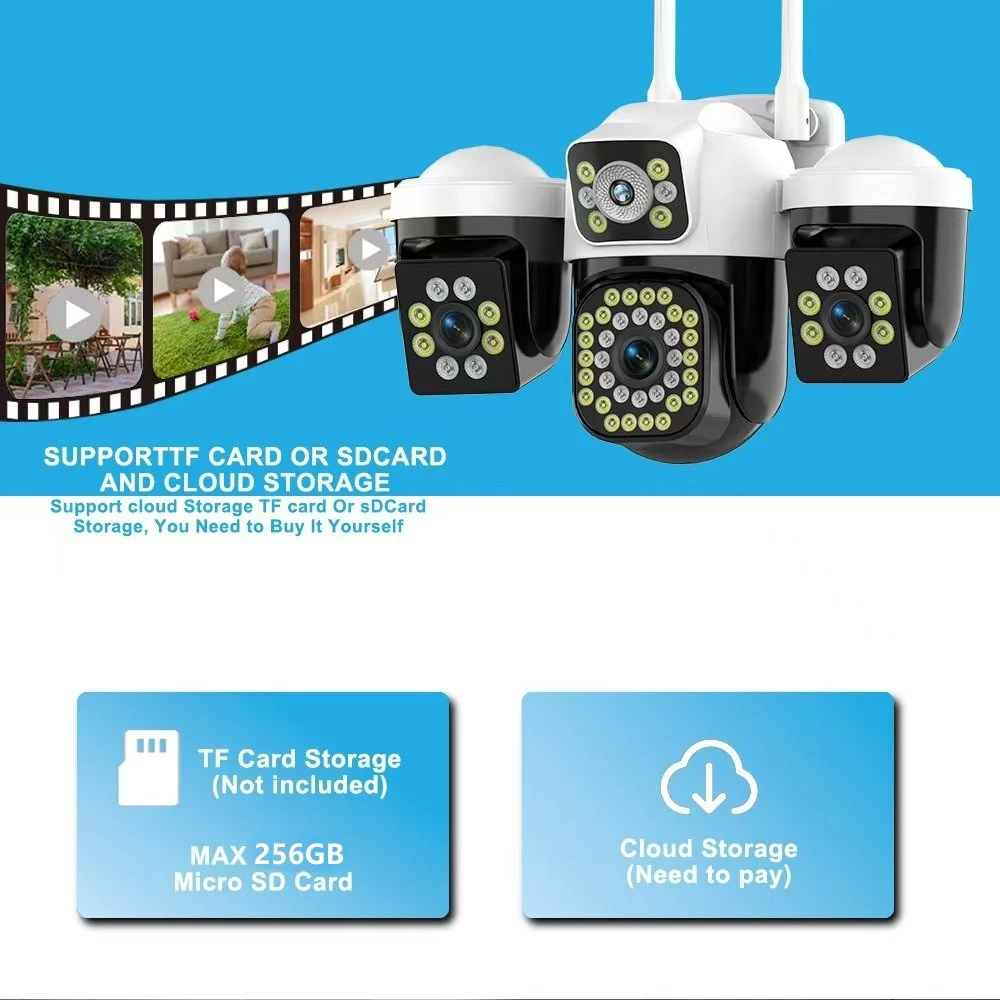 15MP 8K WiFi IP Camera 3 Lens 3 Screens Surveillance PTZ Camera IP Outdoor Waterproof  Auto Tracking  Security CCTV Cam YOOSEE