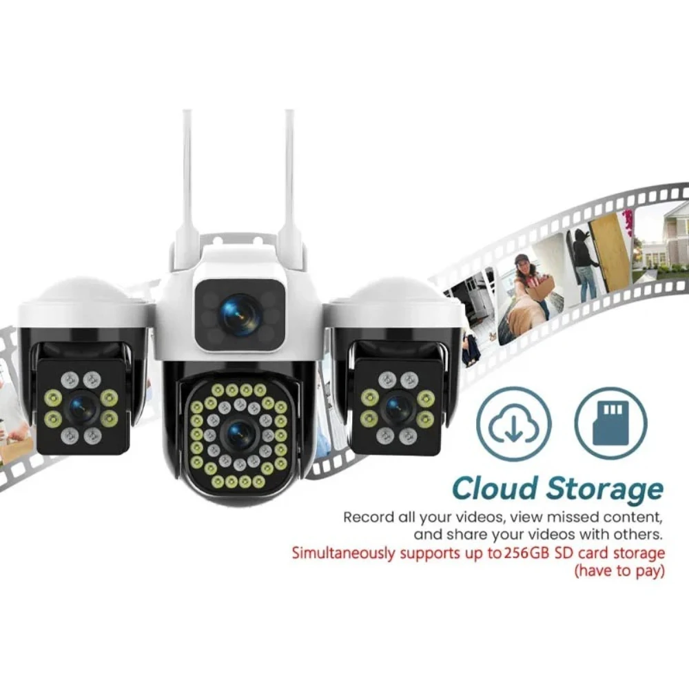 15MP 8K WiFi IP Camera 3 Lens 3 Screens Surveillance PTZ Camera IP Outdoor Waterproof  Auto Tracking  Security CCTV Cam YOOSEE