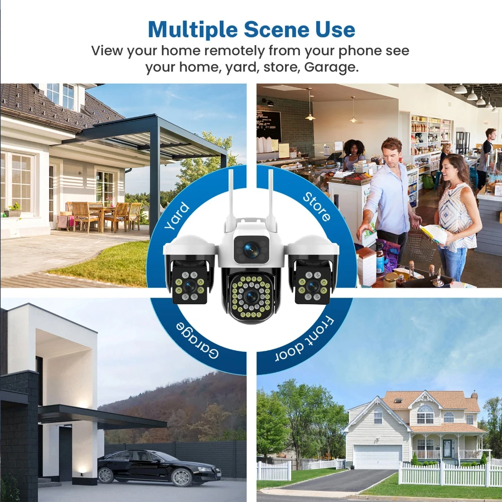 15MP 8K WiFi IP Camera 3 Lens 3 Screens Surveillance PTZ Camera IP Outdoor Waterproof  Auto Tracking  Security CCTV Cam YOOSEE