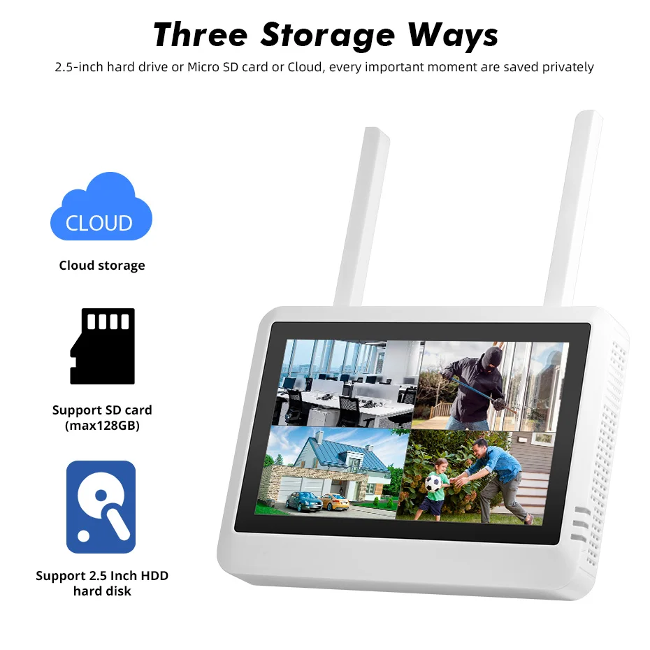 FUERS 7 inch NVRScreen 8CH Wireless NVR Security Outdoor Camera WIFI System Kit H.265 Surveillance CCTV Audio Video Recorder