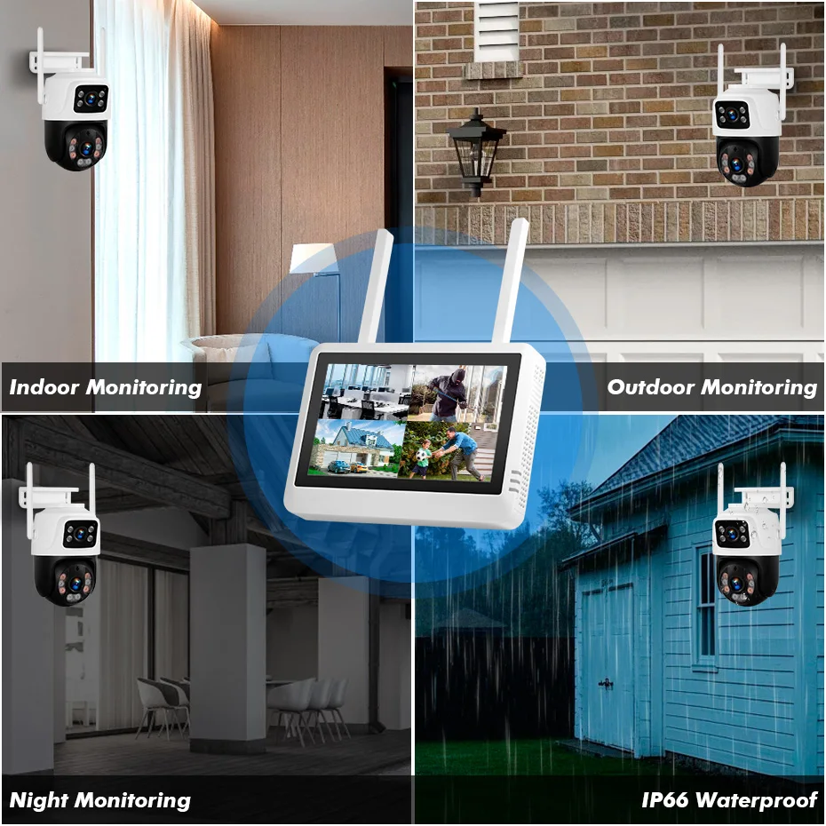 FUERS 7 inch NVRScreen 8CH Wireless NVR Security Outdoor Camera WIFI System Kit H.265 Surveillance CCTV Audio Video Recorder